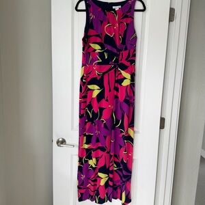 London Times Sleeveless Floral Maxi Dress - Purple, Pink & Yellow
